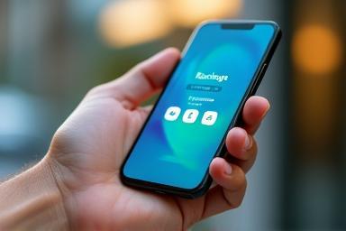 Hand holding smartphone with recharge app open